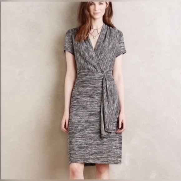 Maeve Anthropologie Cinched Surplice Sweater Dress Size Small Heathered Gray - Picture 1 of 6